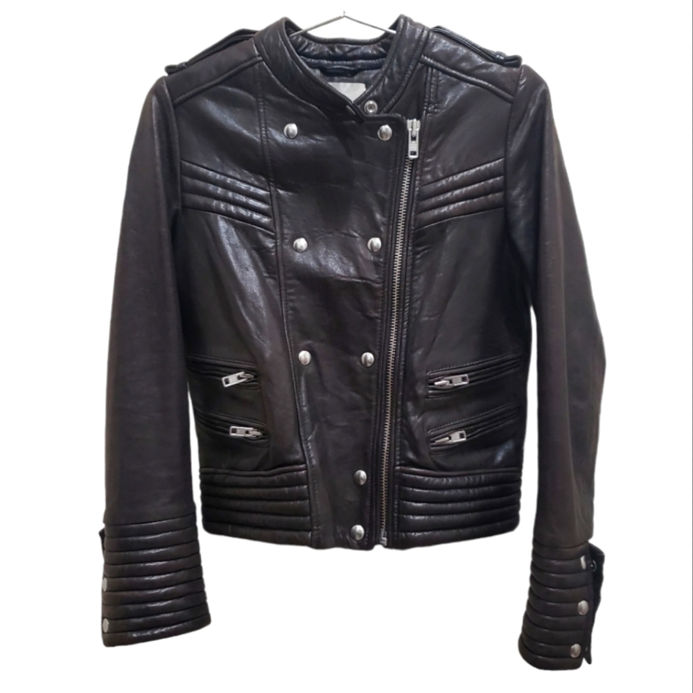 IRO leather Biker Moto Jacket Brown Black Rojan Lambskin Gorgeous 36 Small S
